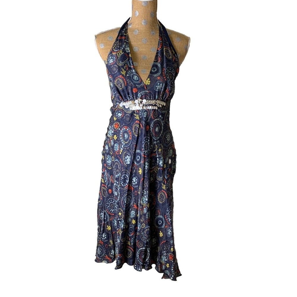 To The Max Size 8 Silk Shells Baby Doll Asymmetric Halter Fairy Boho Dress Retro